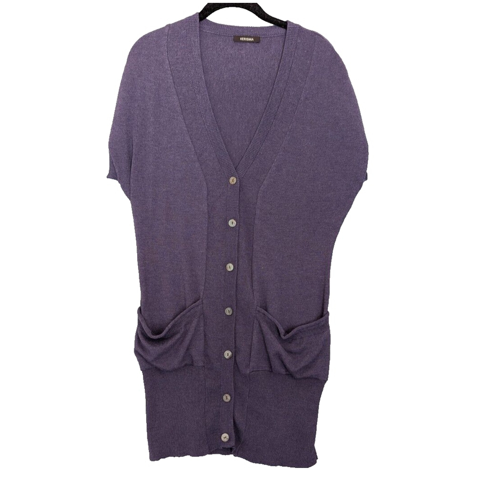 Kerisma Cashmere Blend Sweater Womens Size L Purple Short Sleeve Preppy Cardigan